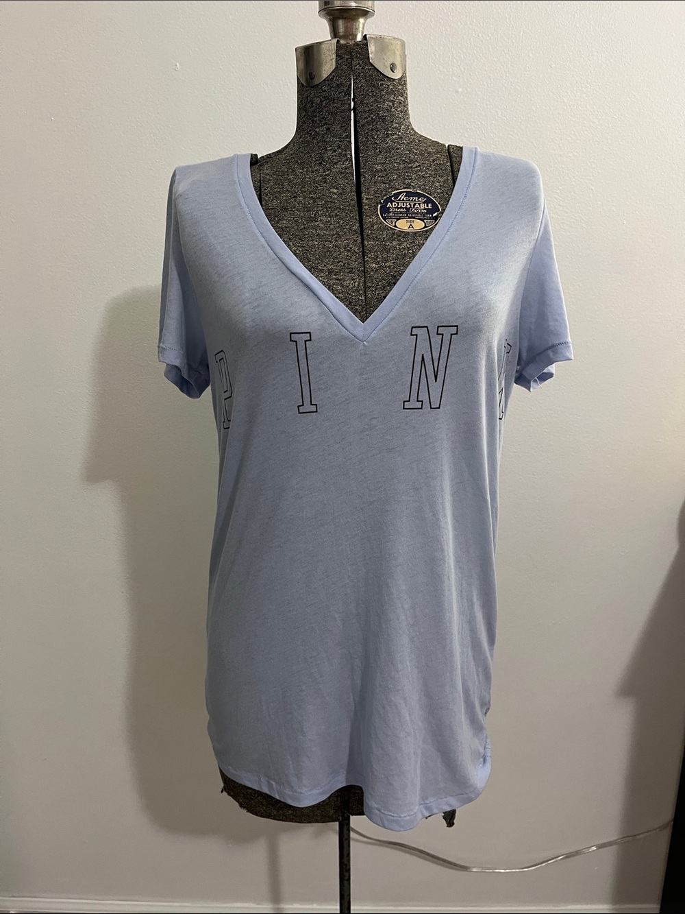 PINK Victoria's Secret Light Blue V-Neck Logo Tee